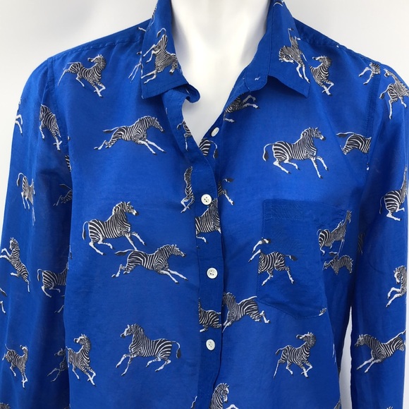 J. Crew Tops - J Crew size 12 royal blue long sleeve zebra print top